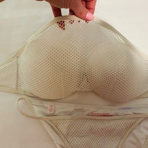 Victoria's Secret white mesh bathing suit.